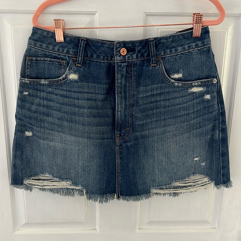 Abercrombie destroyed hem denim mini skirt size 10